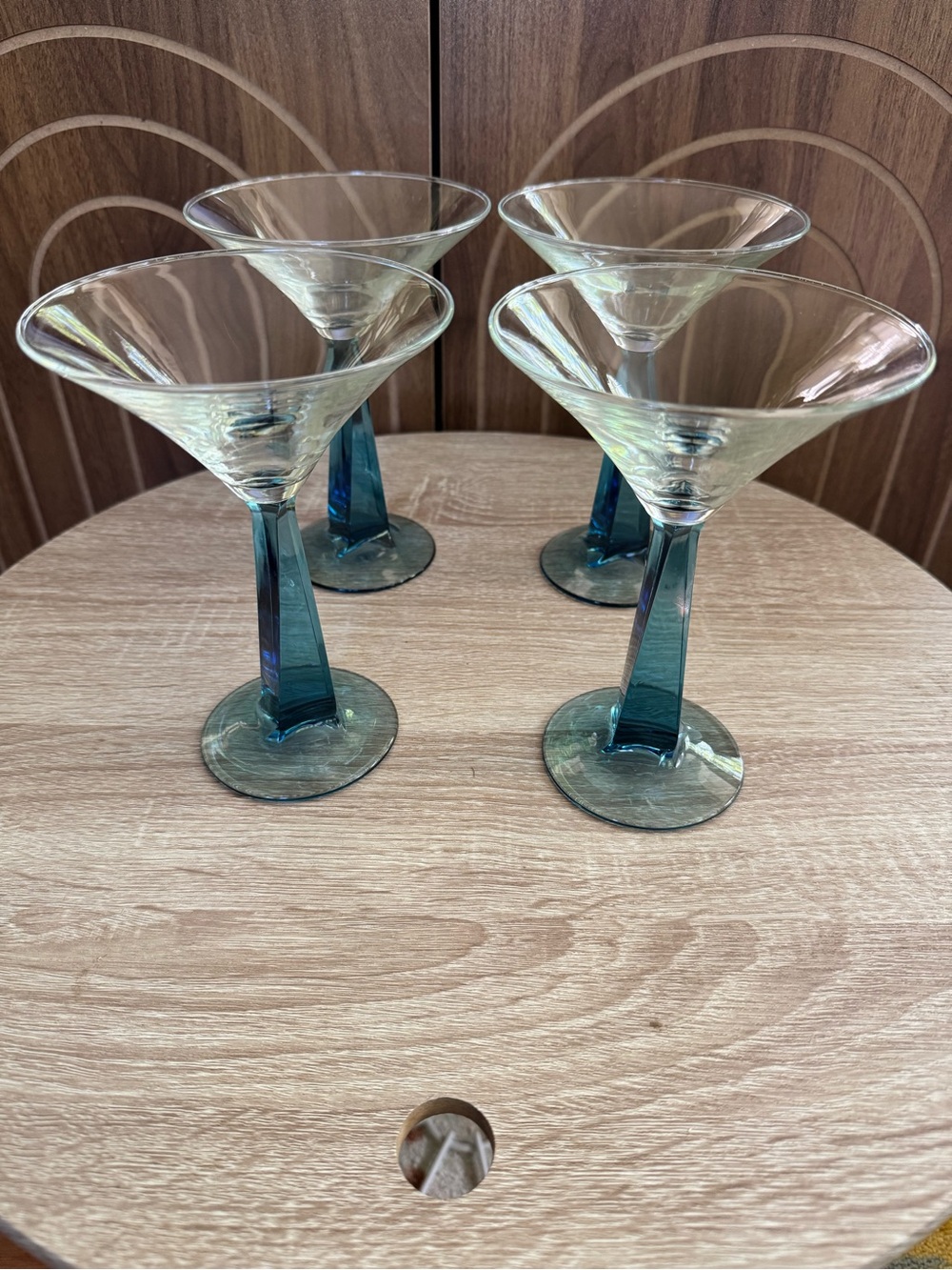 Set of 4 Bombay Sapphire Blue Square Stem Martini Glasses
